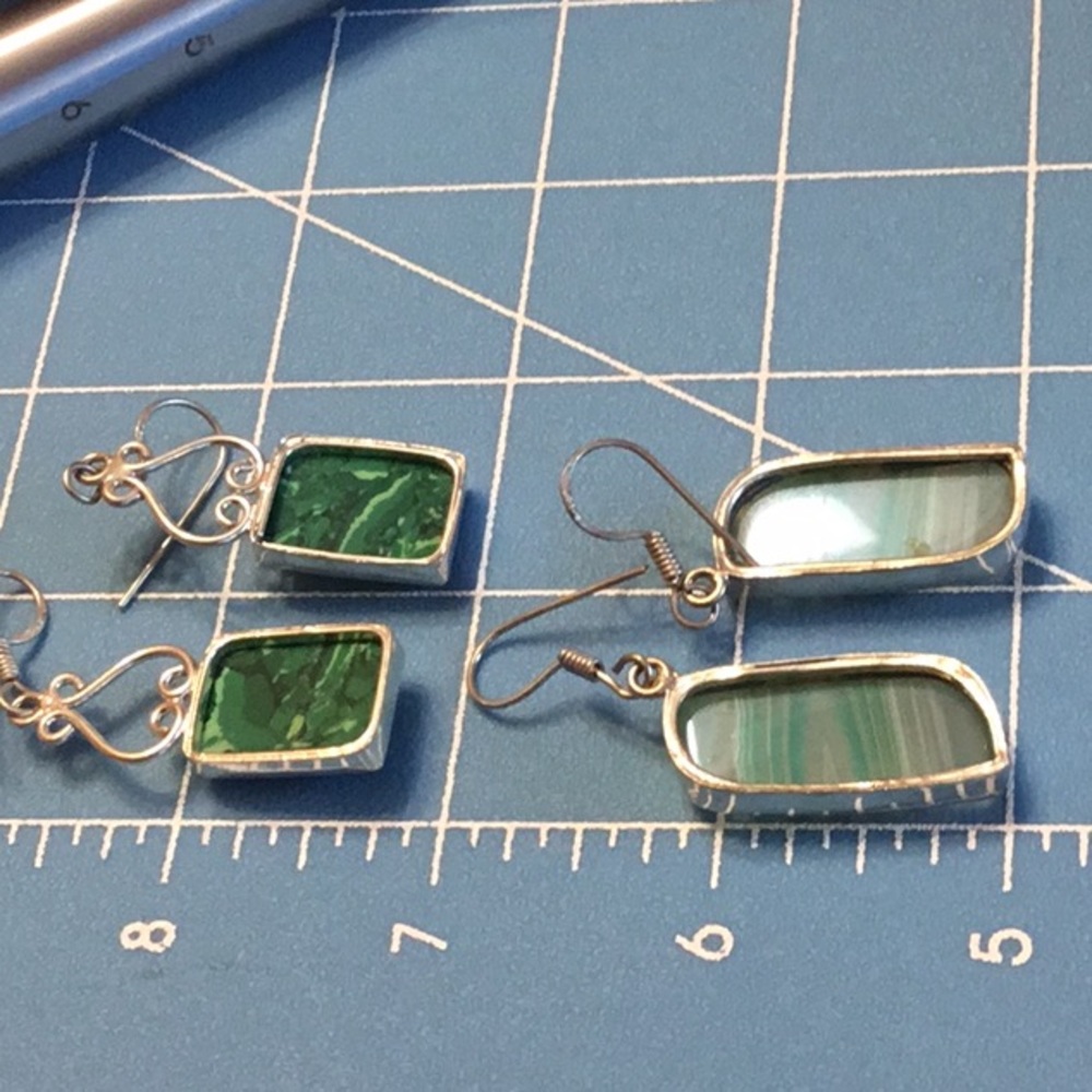NWOT Solid Beautiful Two pair Special 925 Sterling Silver Botswana Malachite - Picture 2 of 7